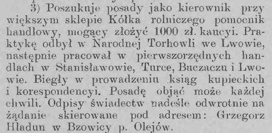 inserat Bzowica 1899
