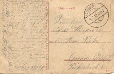 Olejów pocztówka Feldpost 1918 rewers